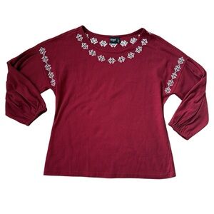 Cruel Girl Red Ribbed White Embroidered Western Blouse Top Women’s Size Large